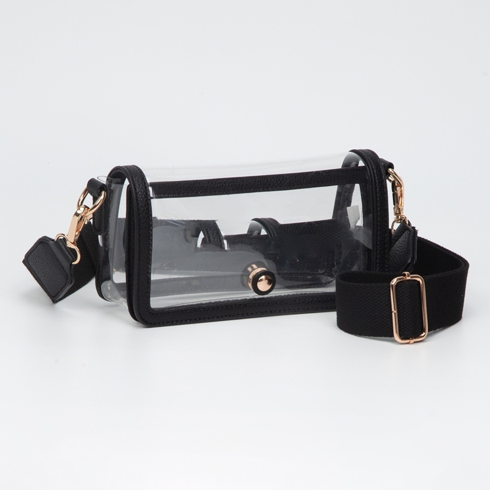 Black Transparent Clear Flap Rectangle Bag Purse Crossbody SeeThrough